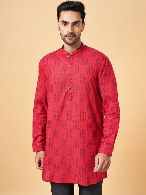 indus route by pantaloons maroon cotton regular fit printed kurta