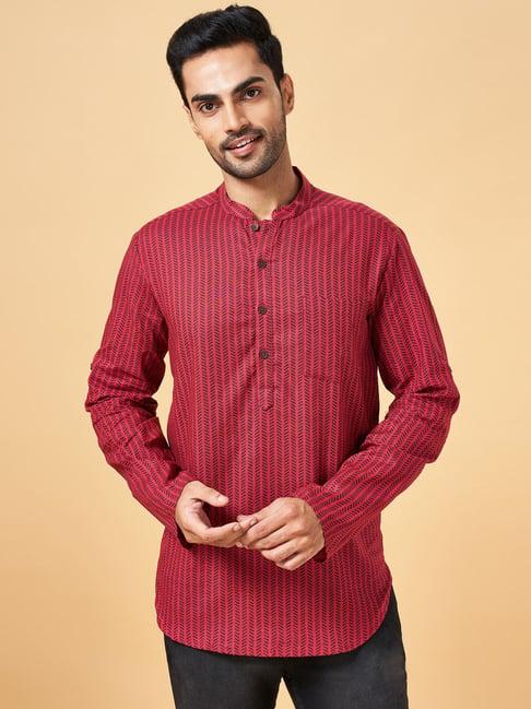 indus route by pantaloons maroon cotton regular fit striped short kurta