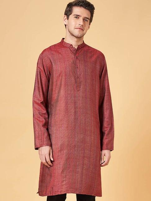 indus route by pantaloons maroon regular fit texture kurta