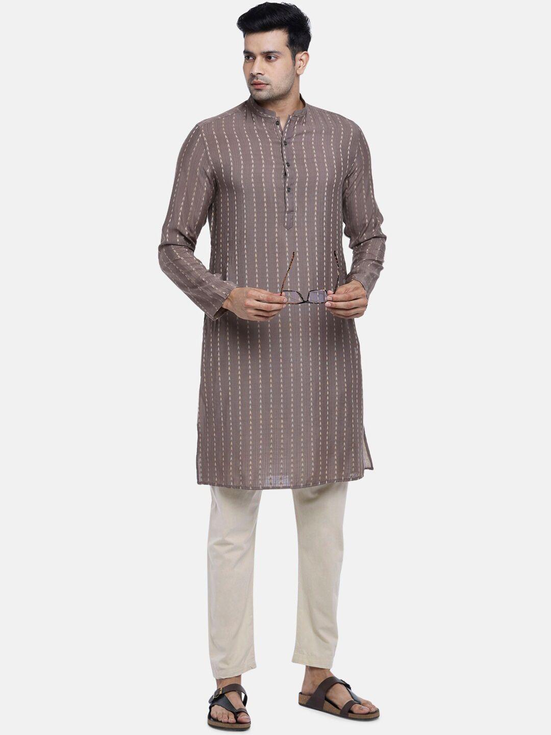 indus route by pantaloons men charcoal striped thread work kurta