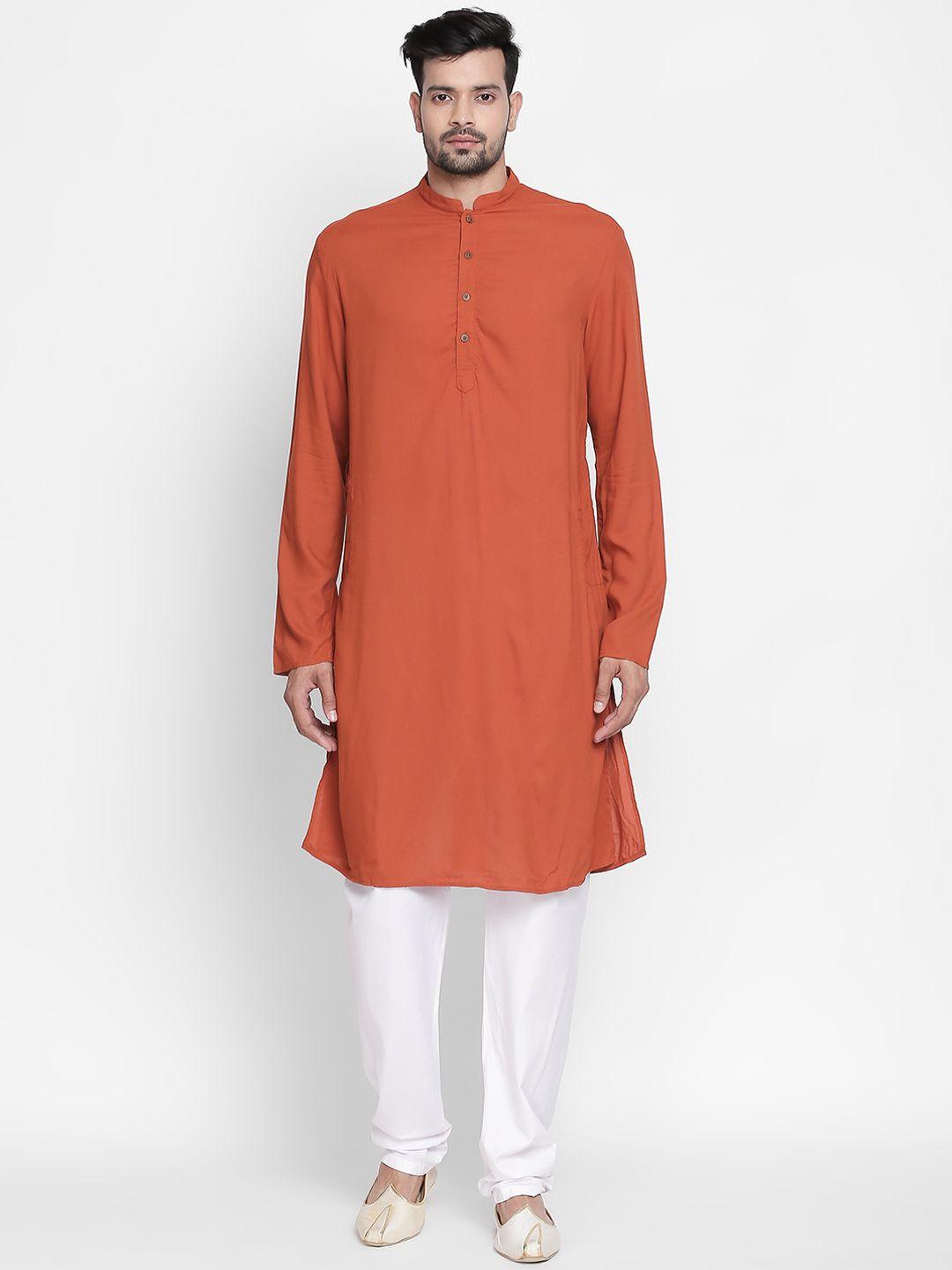 indus route by pantaloons men rust orange solid straight kurta