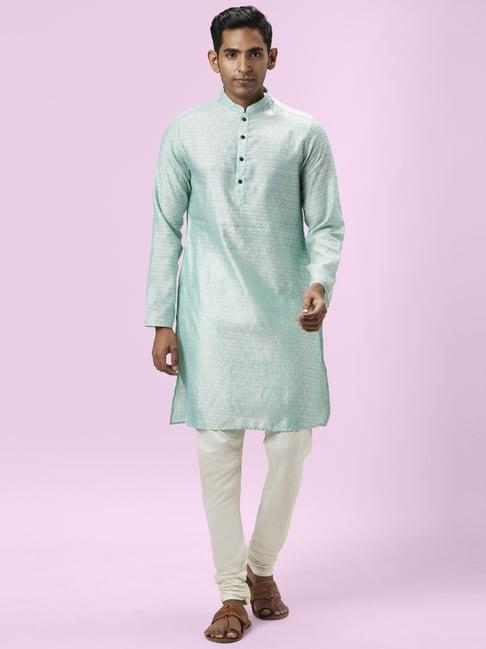 indus route by pantaloons mint & white regular fit self pattern kurta bottom set