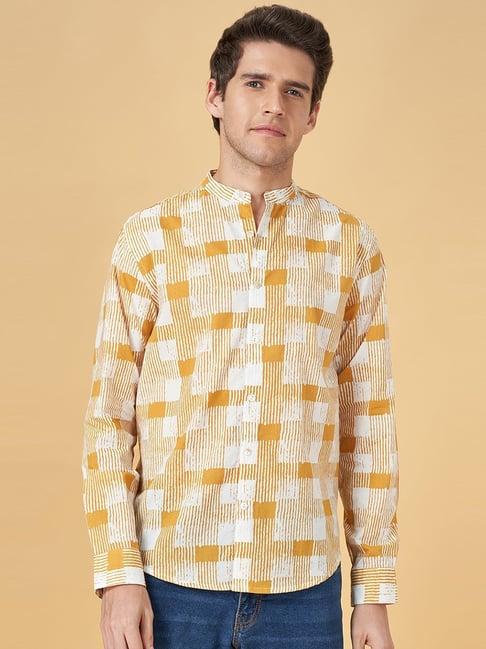 indus route by pantaloons mustard cotton regular fit printed short kurta