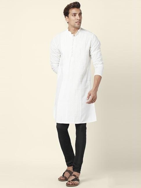 indus route by pantaloons off white cotton regular fit embroidered kurta