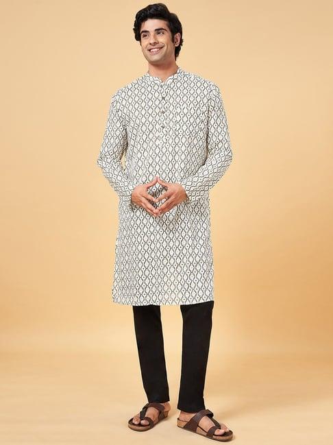 indus route by pantaloons off white cotton regular fit printed kurta