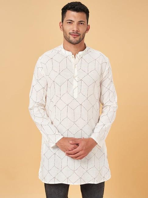indus route by pantaloons white cotton regular fit printed kurta