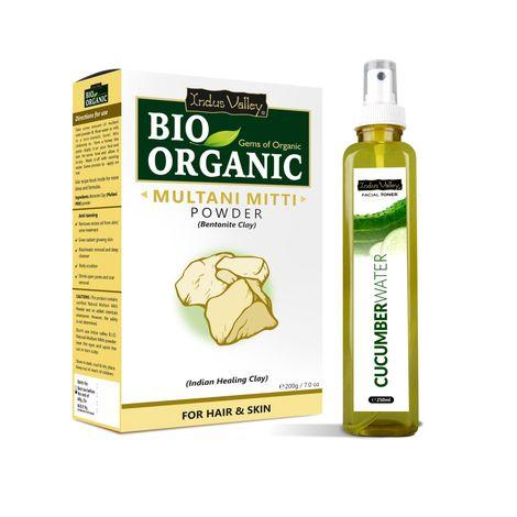 indus valley bio organic sandalwood powder & aloevera cucumber water toner for skin & face care - (200g+250ml)