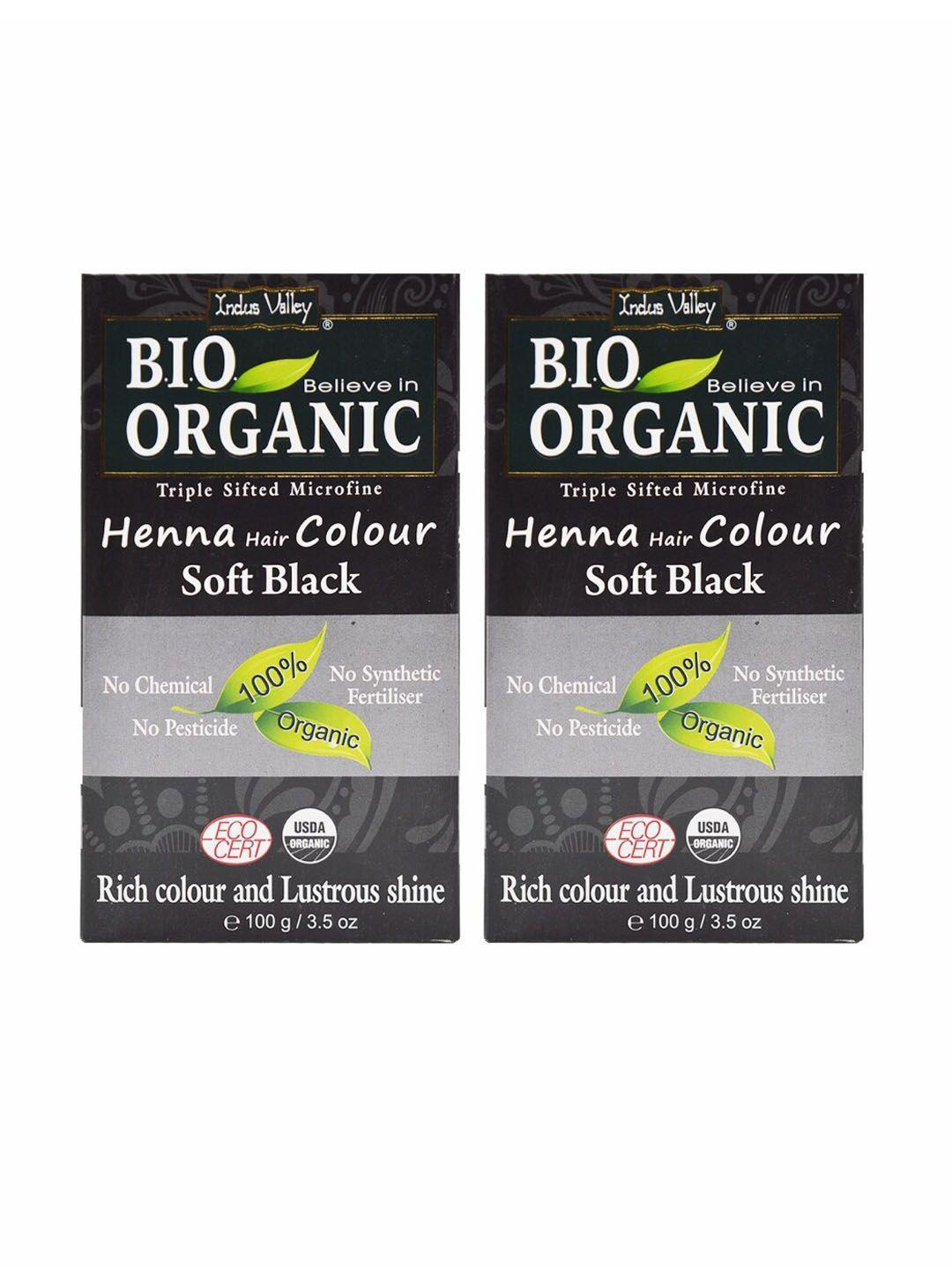 indus valley pack of 2 bio organic soft black henna hair color - 100 g each