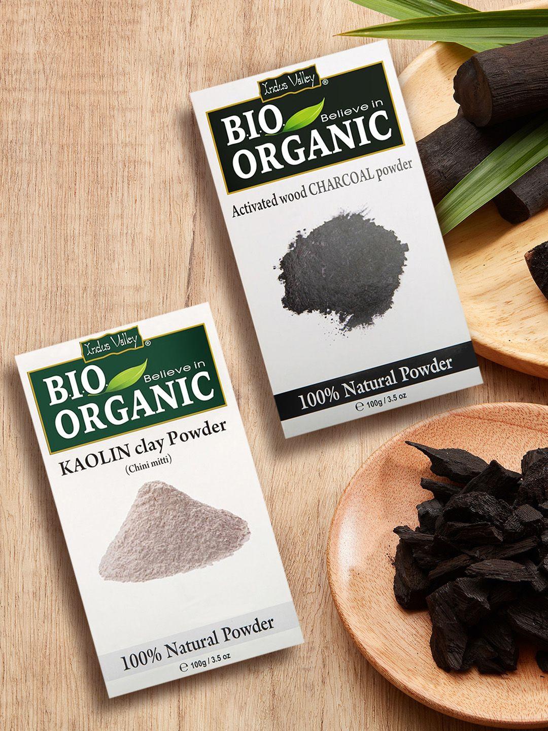 indus valley set of 2 bio organic kaolin face pack powder & charcoal face pack powder 200g