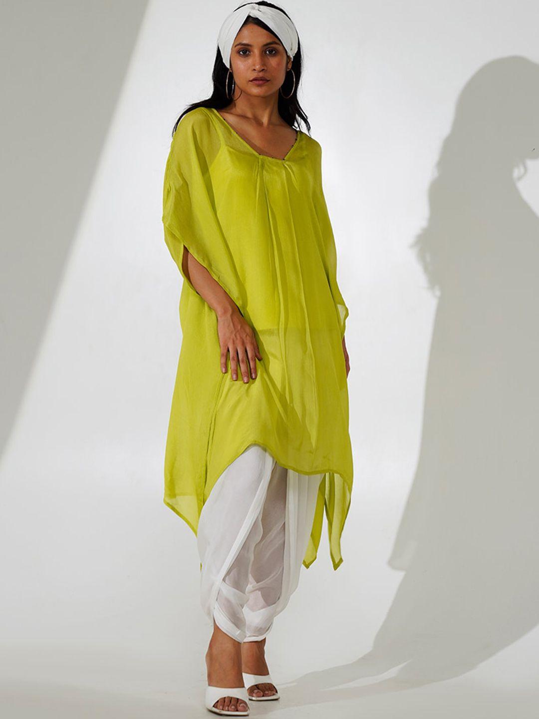 indy raaga beads and stones asymmetric kaftan kurta with dhoti pants