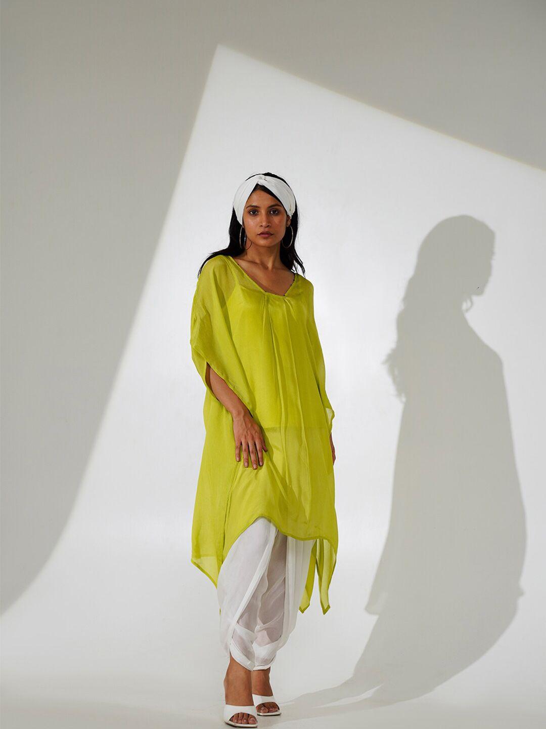 indy raaga beads and stones square neck high-low hem empire chiffon straight kurta