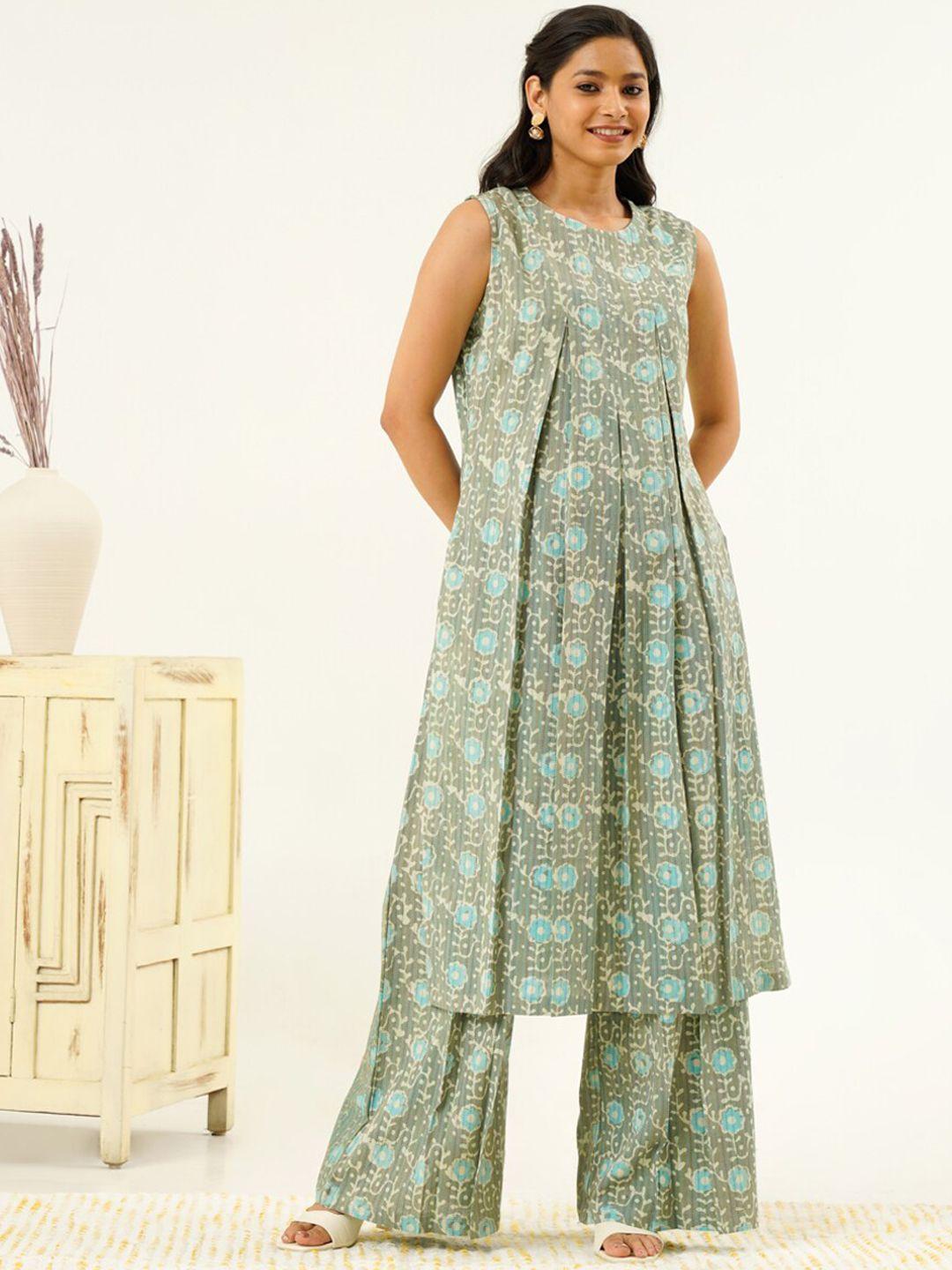 indy raaga ethnic motifs printed regular pure cotton kurta with palazzos