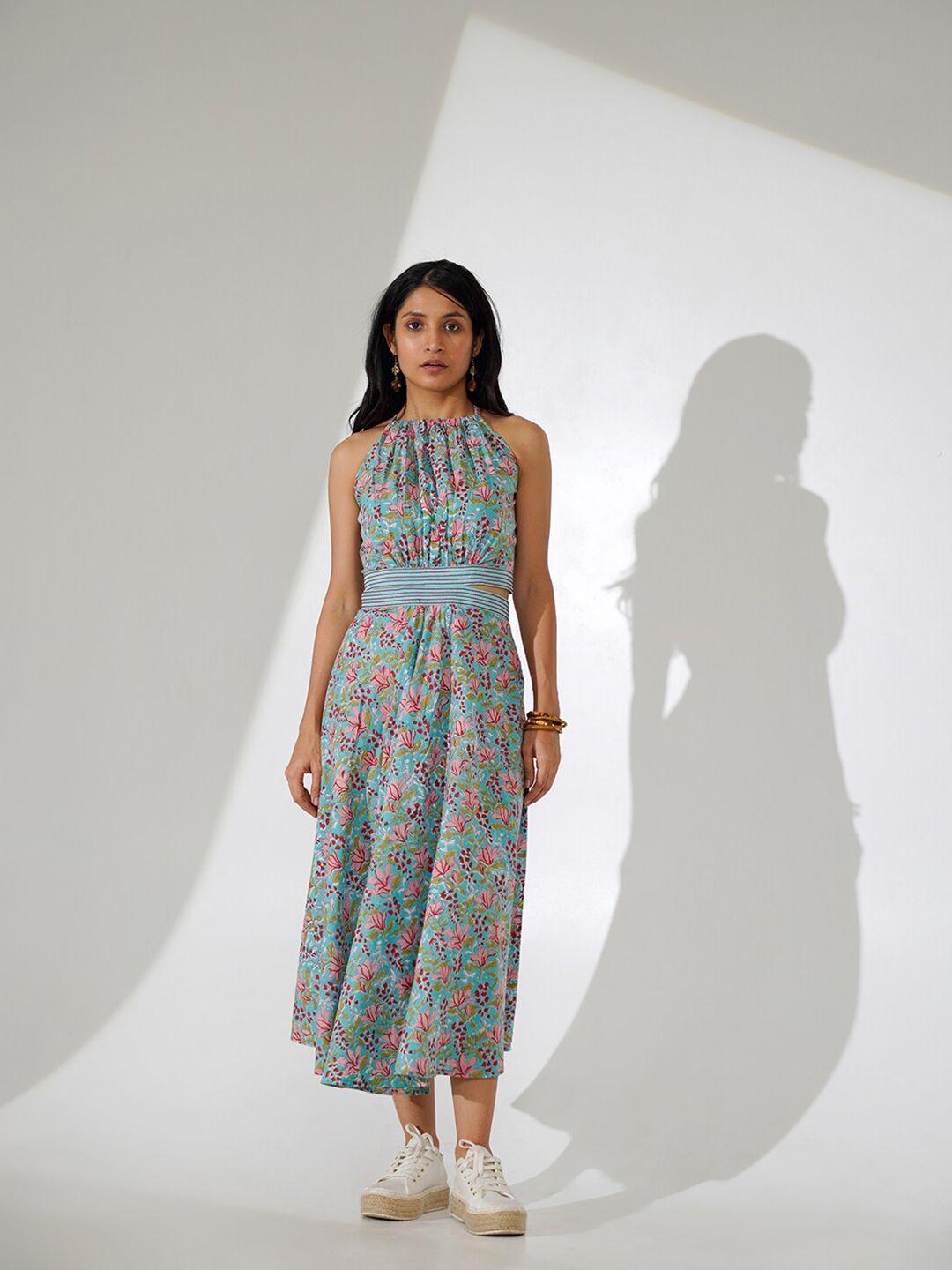 indy raaga floral printed cotton maxi dress