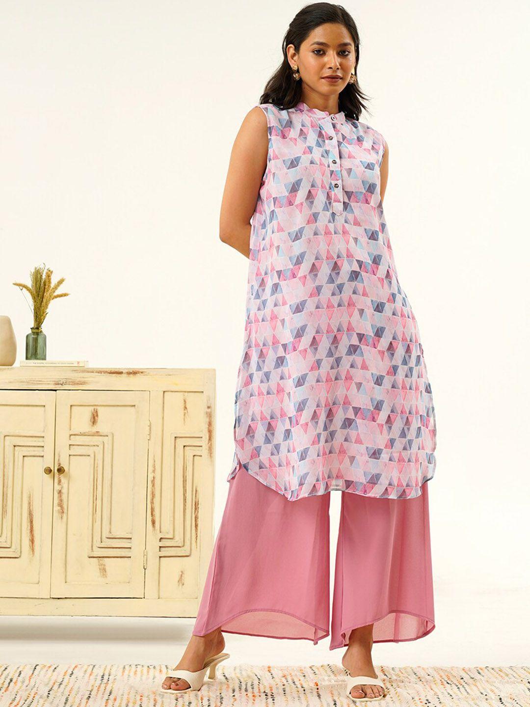 indy raaga geometric printed regular straight kurta with palazzos