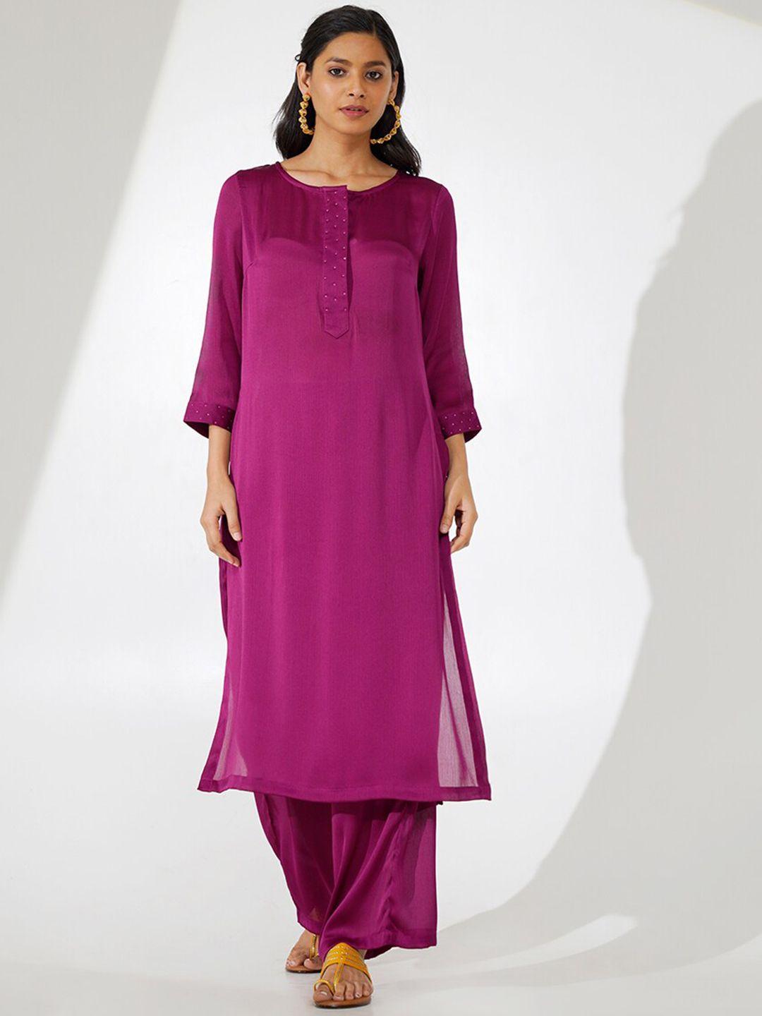 indy raaga round neck beads and stones kurta with pyjamas