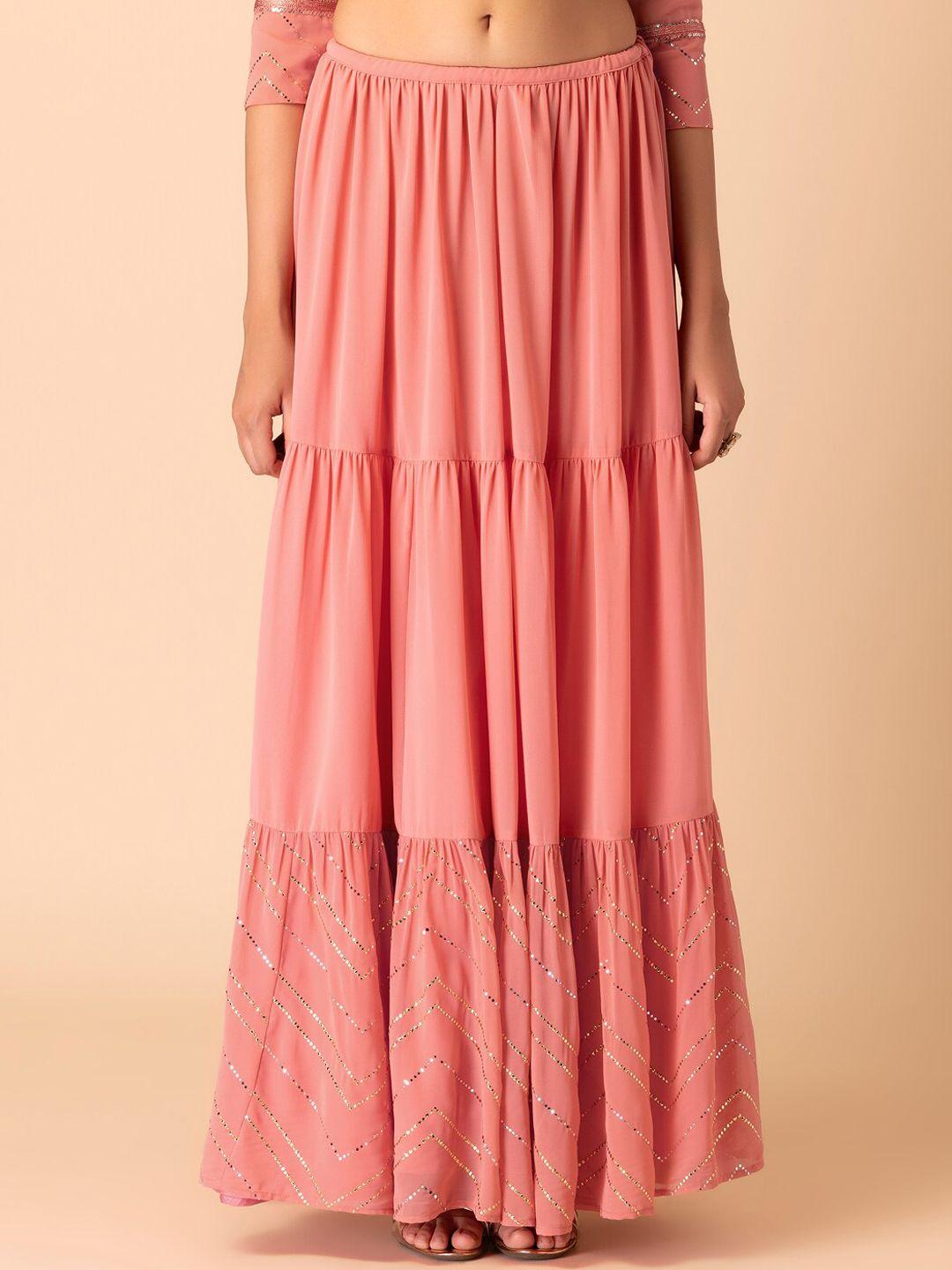 indya embellished tiered maxi lehenga skirt