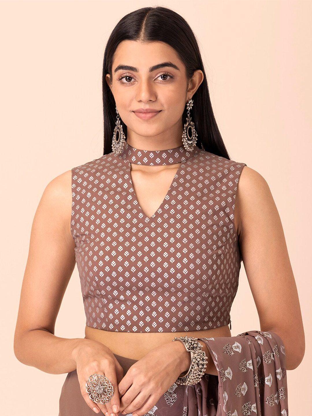 indya ethnic motifs foil printed choker neck saree blouse