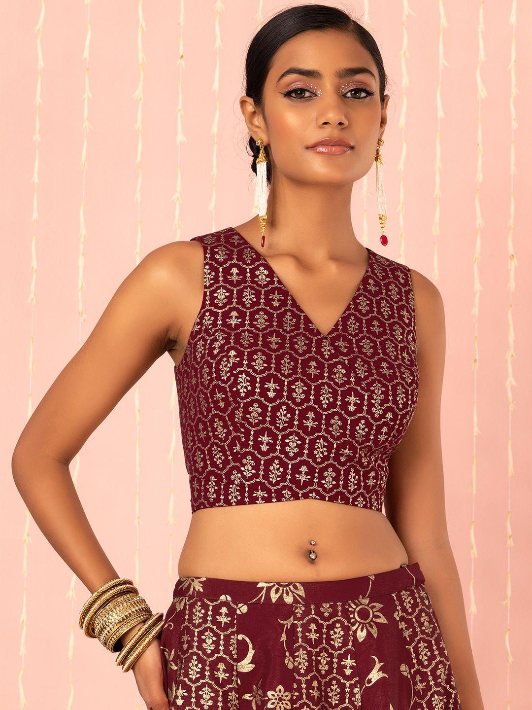 indya ethnic motifs foil printed georgette crop wrap top