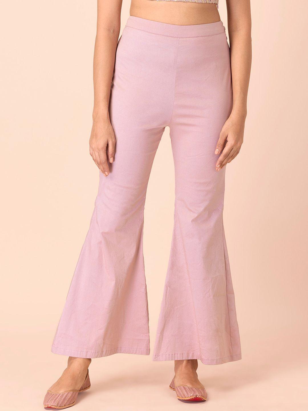 indya fit & flare mid-rise stretch bootcut trousers