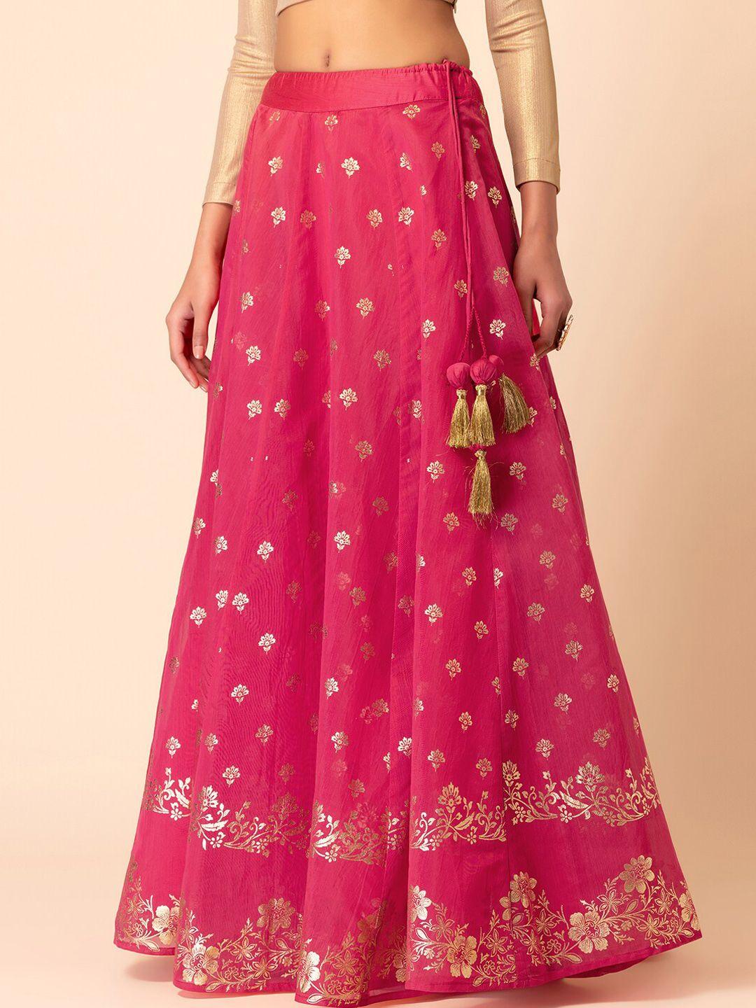 indya floral foil-printed flared lehenga maxi skirt