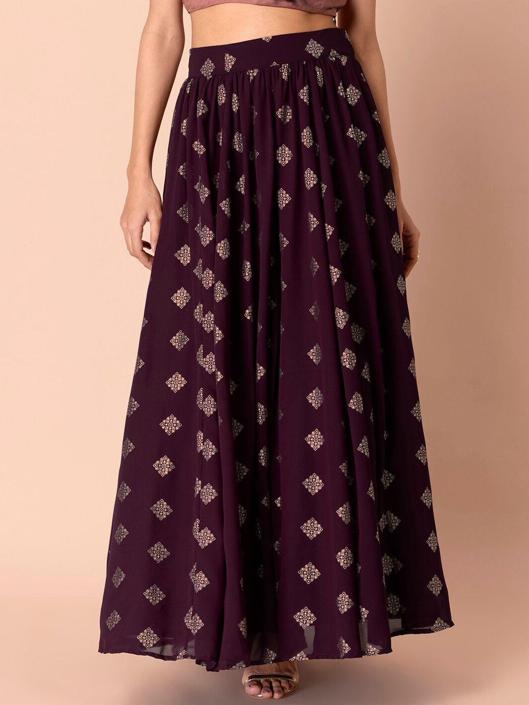 indya foil printed flared maxi-length lehenga skirt