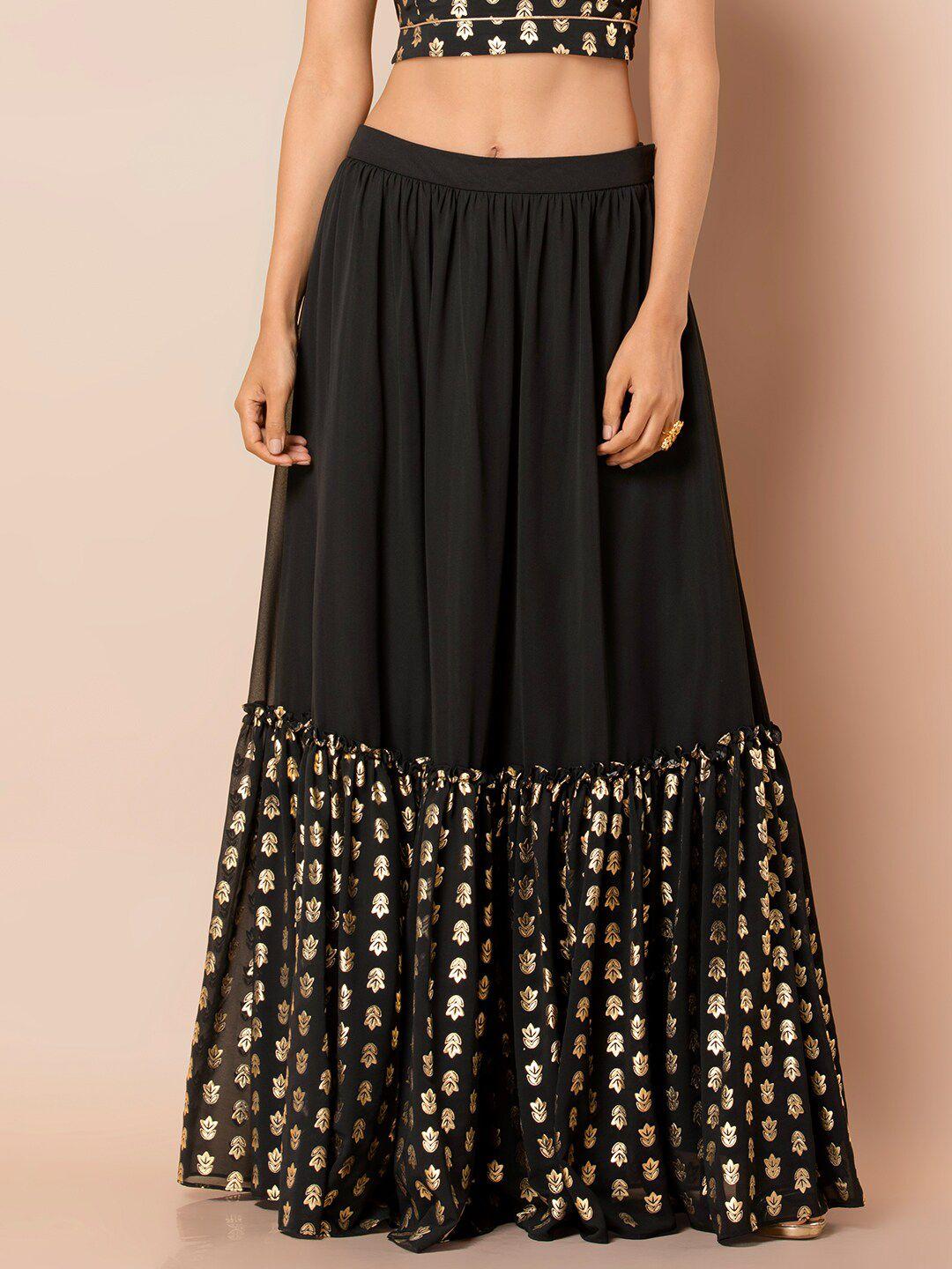 indya foil printed tiered lehenga skirt