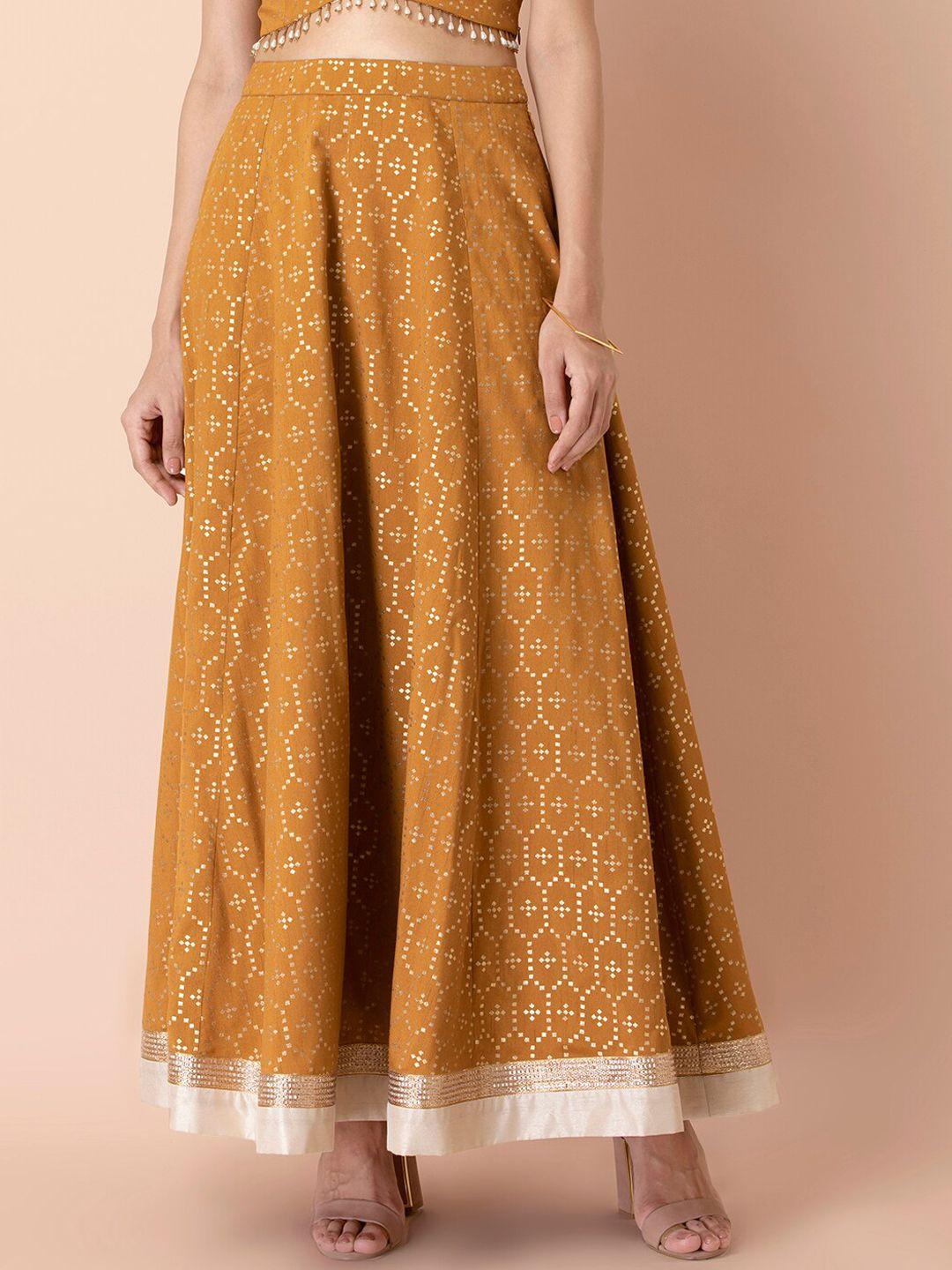 indya foil-printed flared maxi skirt
