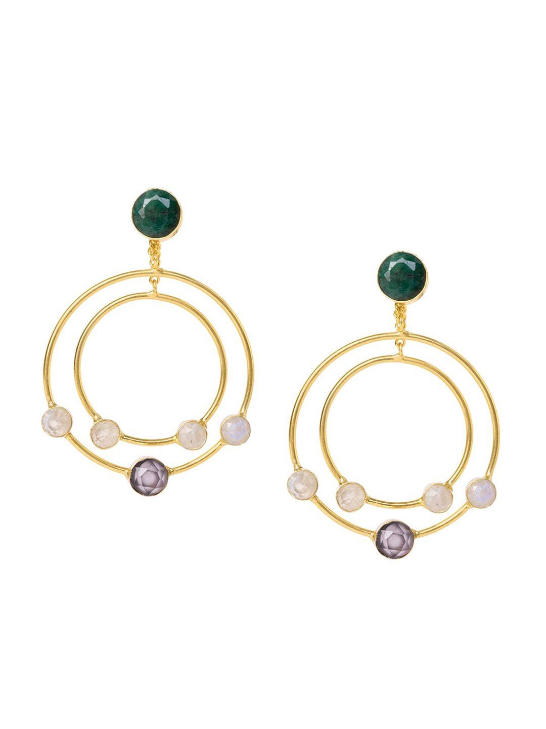indya gold-plated multicoloured concentric hoop dangler earrings
