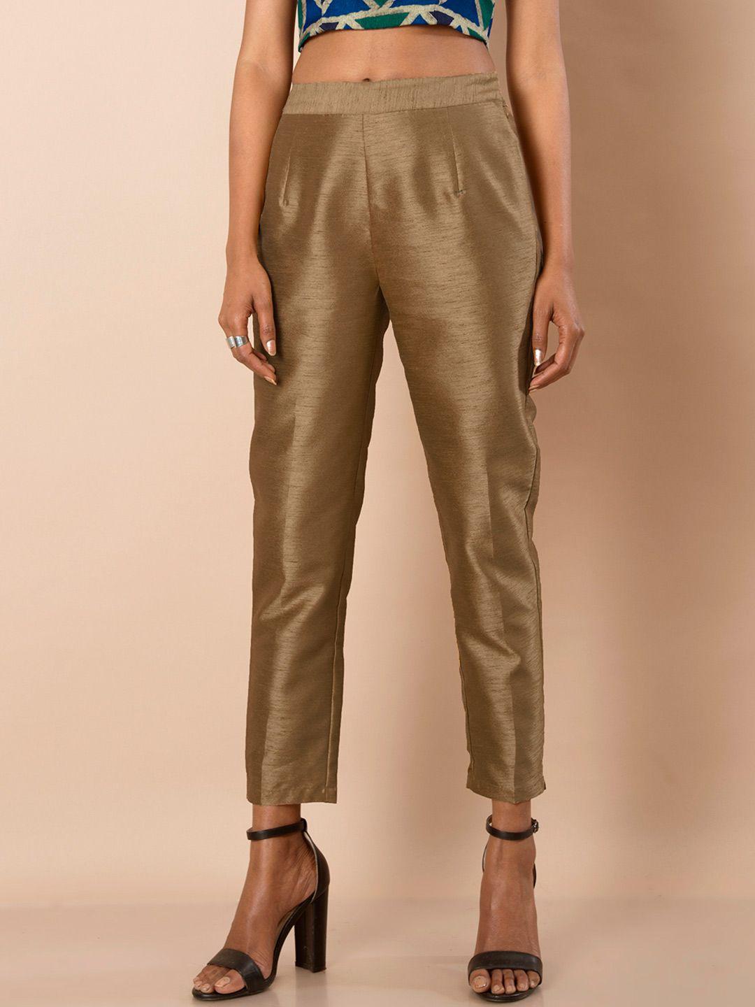 indya gold-toned silk cigarette trousers