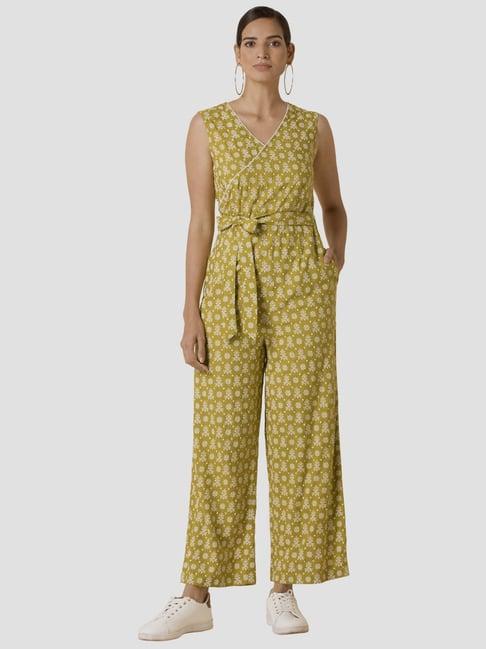 indya lime boota belted jumpsuit with pockets