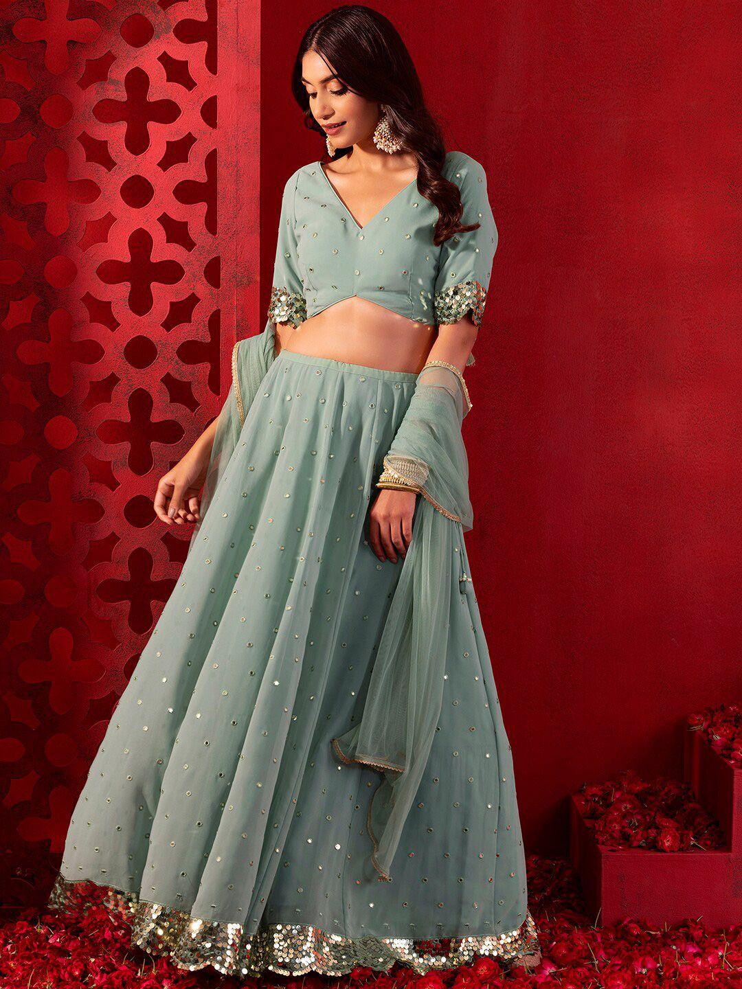 indya luxe green embellished ready to wear lehenga & blouse with dupatta