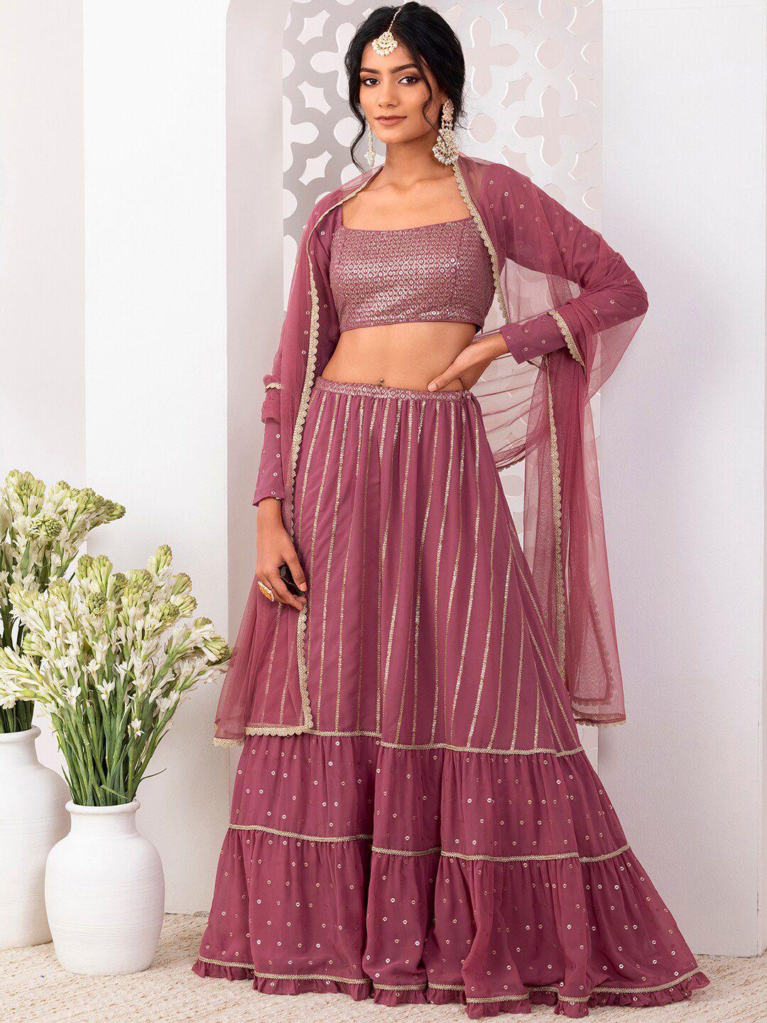 indya luxe pink & gold-toned embroidered ready to wear lehenga & blouse with dupatta