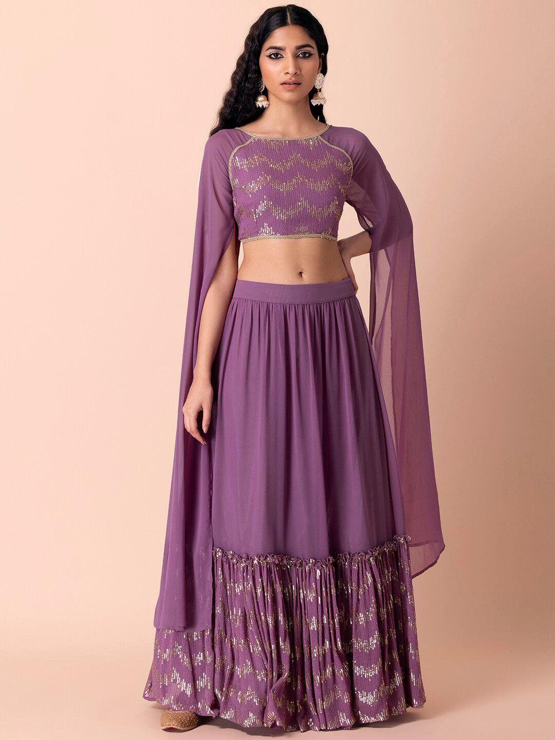 indya luxe purple & gold-toned embroidered sequinned ready to wear lehenga & blouse