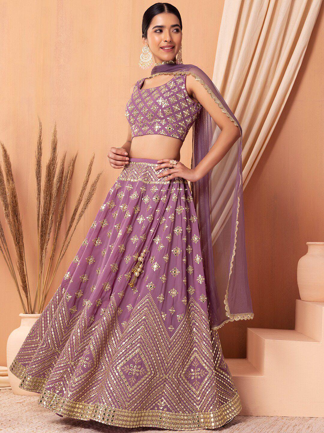 indya luxe purple embroidered ready to wear lehenga & blouse with dupatta