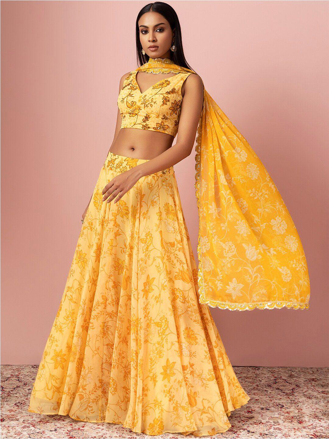 indya luxe yellow embellished ready to wear lehenga & blouse with dupatta