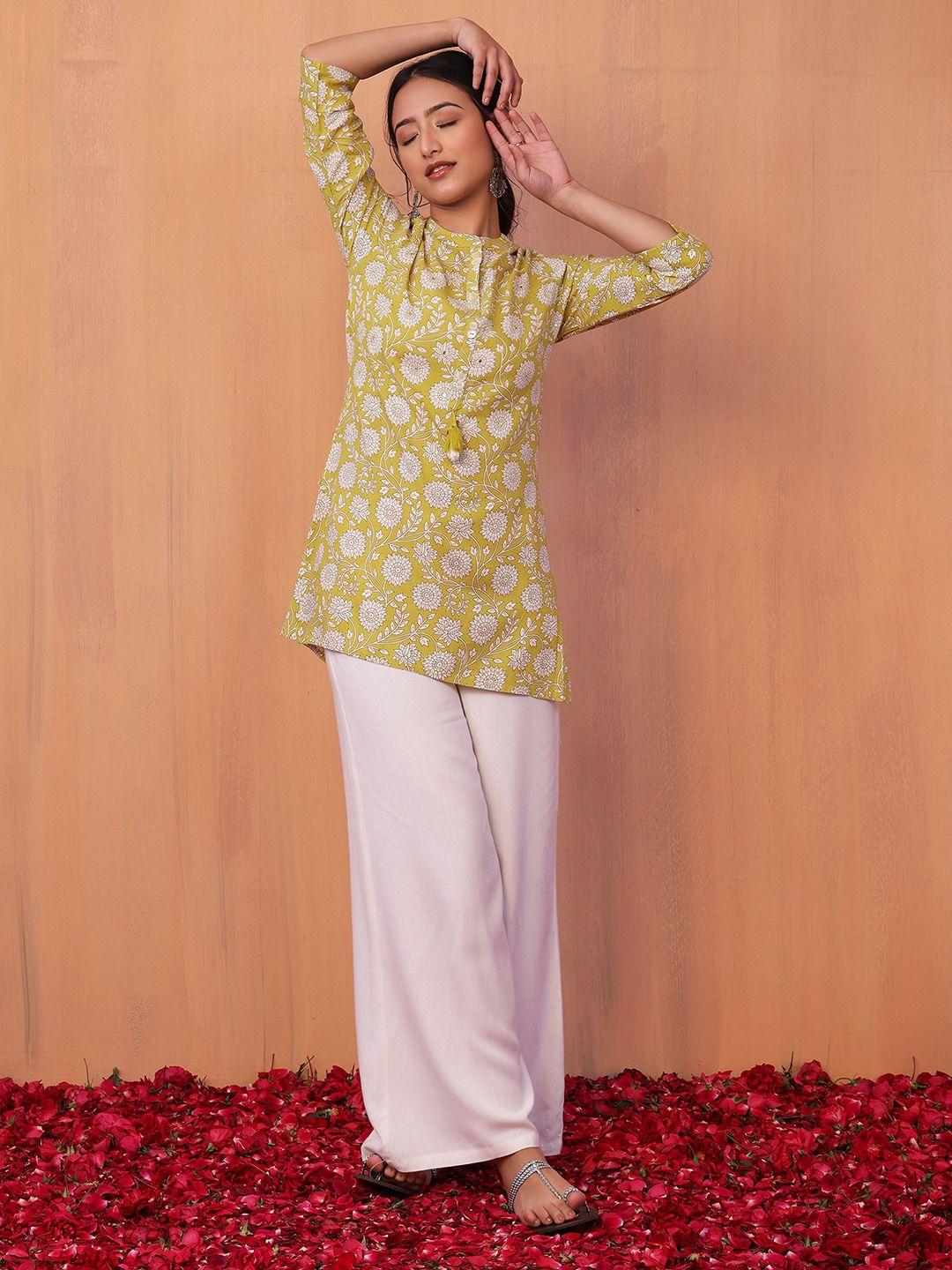 indya mandarin collar floral printed tunic