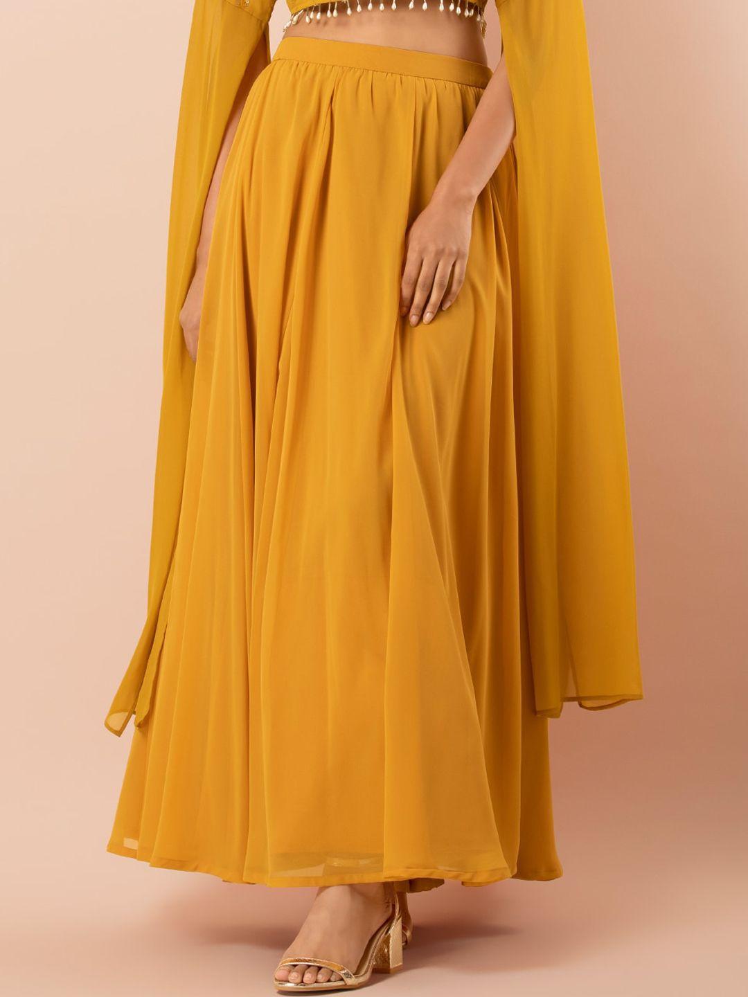 indya mustard yellow flared maxi skirt
