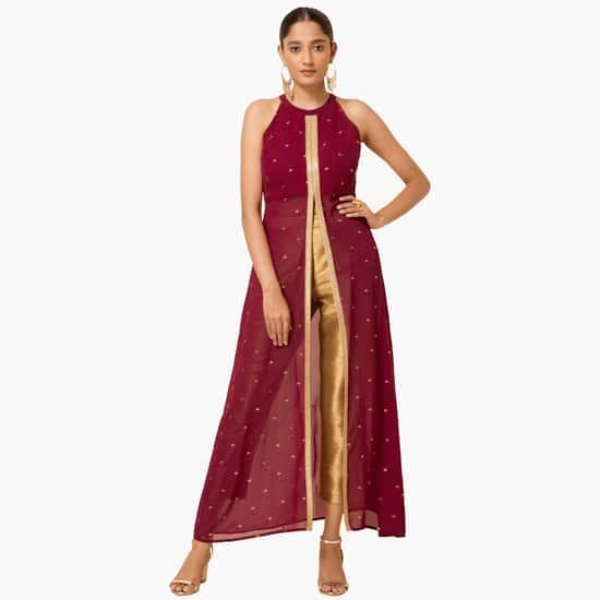 indya women embellished high slit tunic