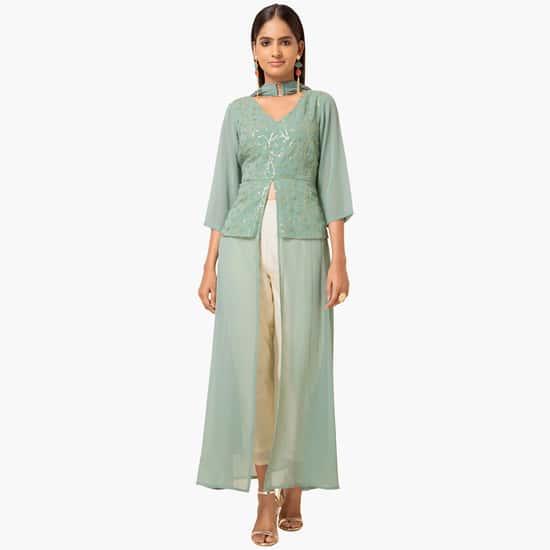 indya women embellished high-slit tunic