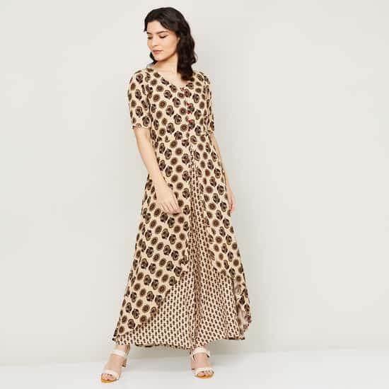 indya women floral print v-neck double layered jumpsuit