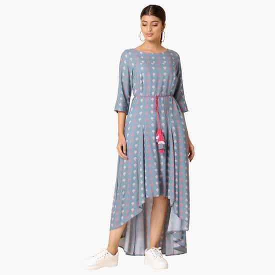 indya women printed woven high-low tunic