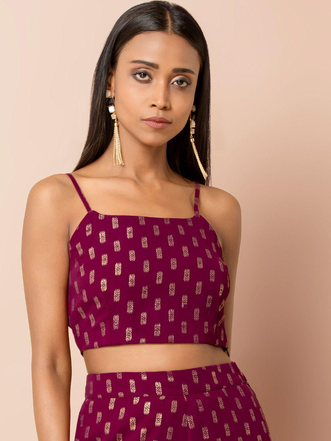 indya women purple printed fitted top