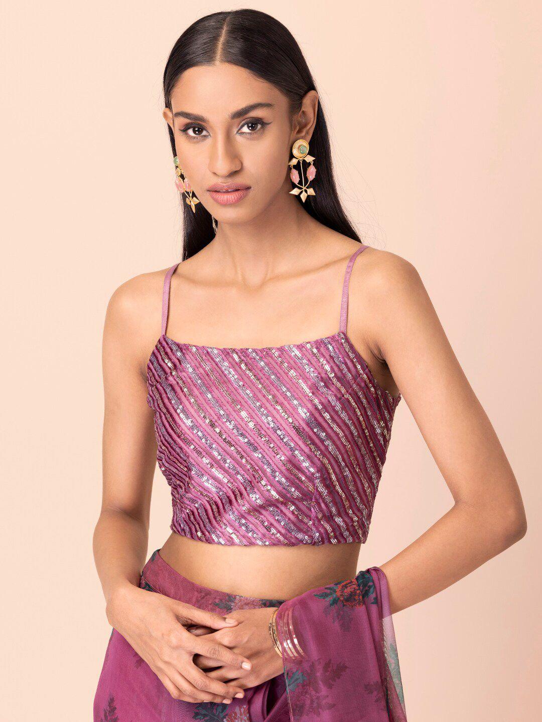 indya women purple sequined embellished crop top