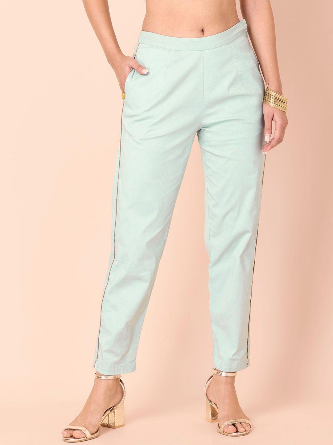 indya women regular fit mid-rise trousers