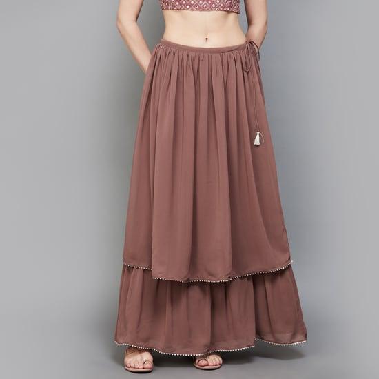 indya women solid layered skirt