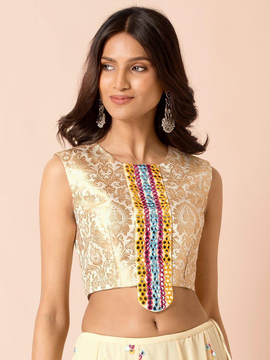 indya x payal singhal women cream-coloured embroidered fitted top