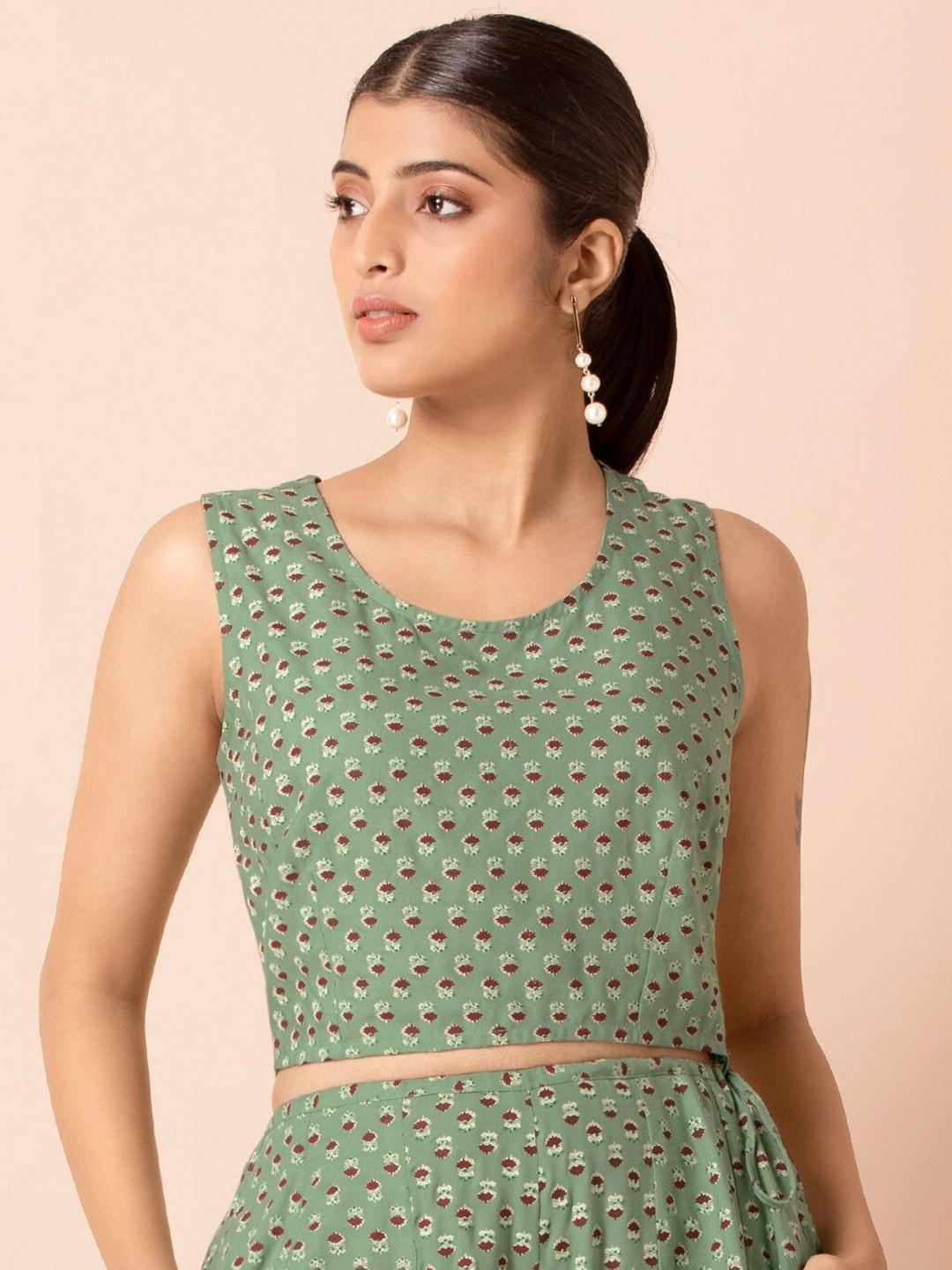 indya x payal singhal women green floral sleeveless crop top