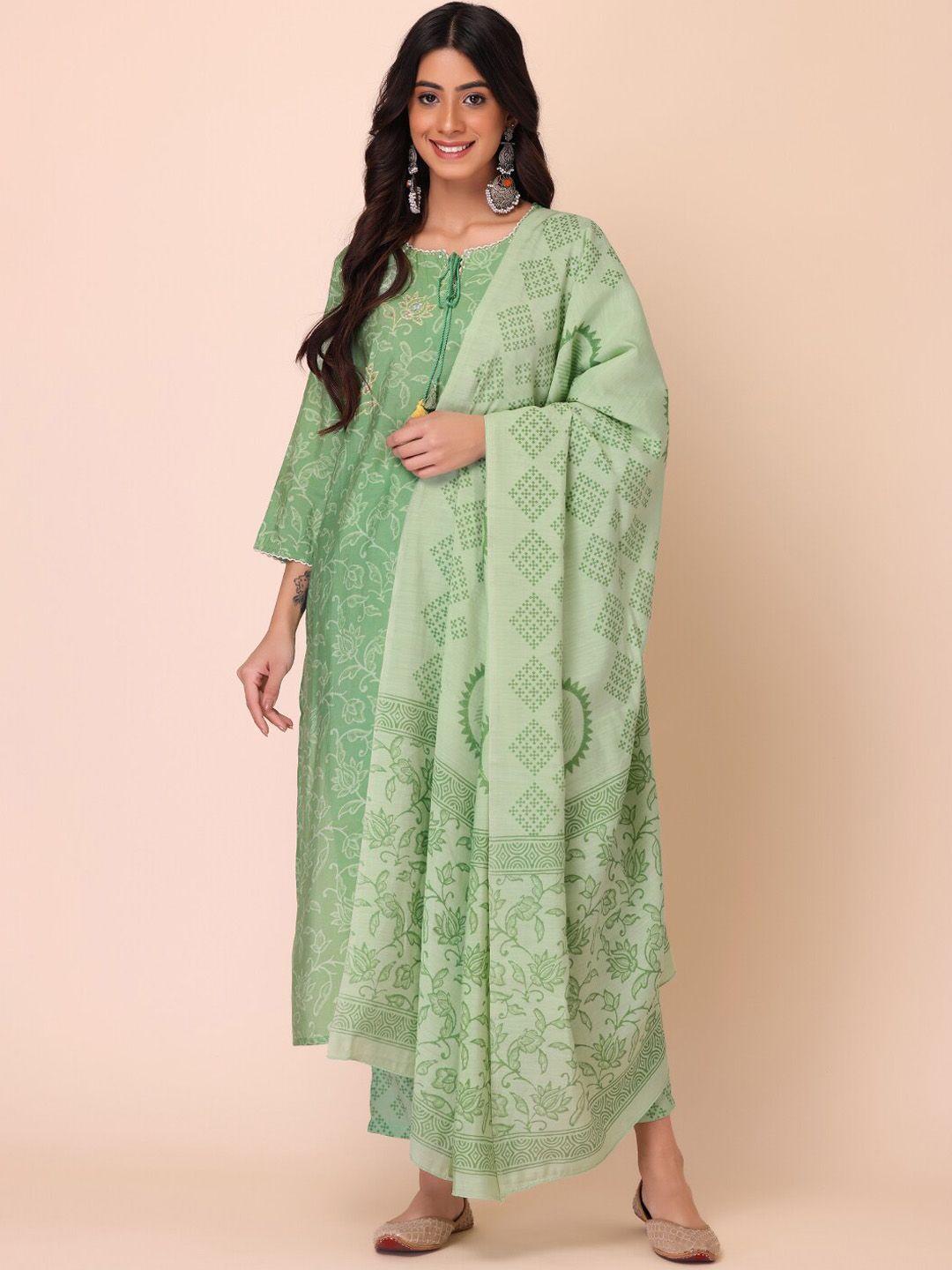 indya  ethnic motifs printed kurti with trousers & with dupatta