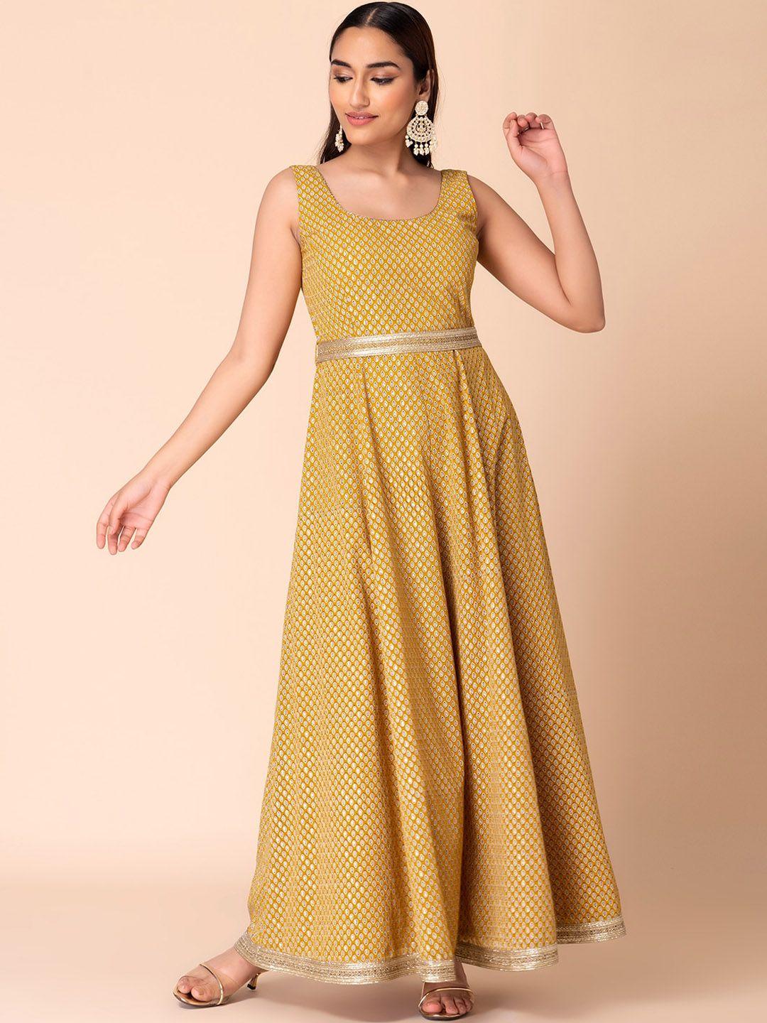 indya  fit and flare georgette ethnic dress with dori belt