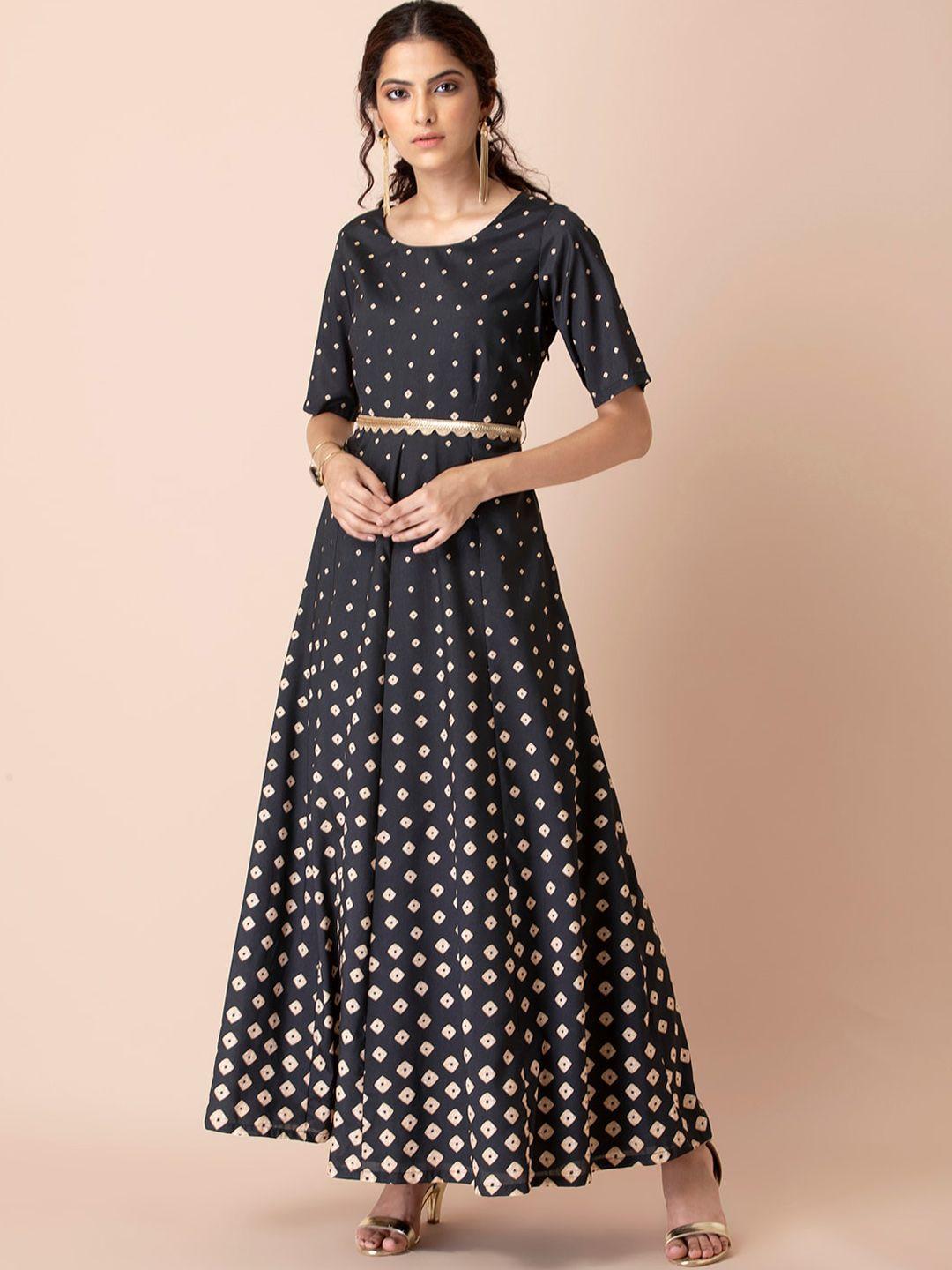 indya bandhani printed a-line kurta with belt